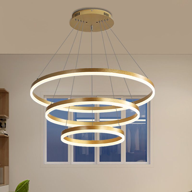 Round Acrylic Chandelier Lighting Modern 3 Lights Gold Led Ceiling Pendant Light in White/Warm Light