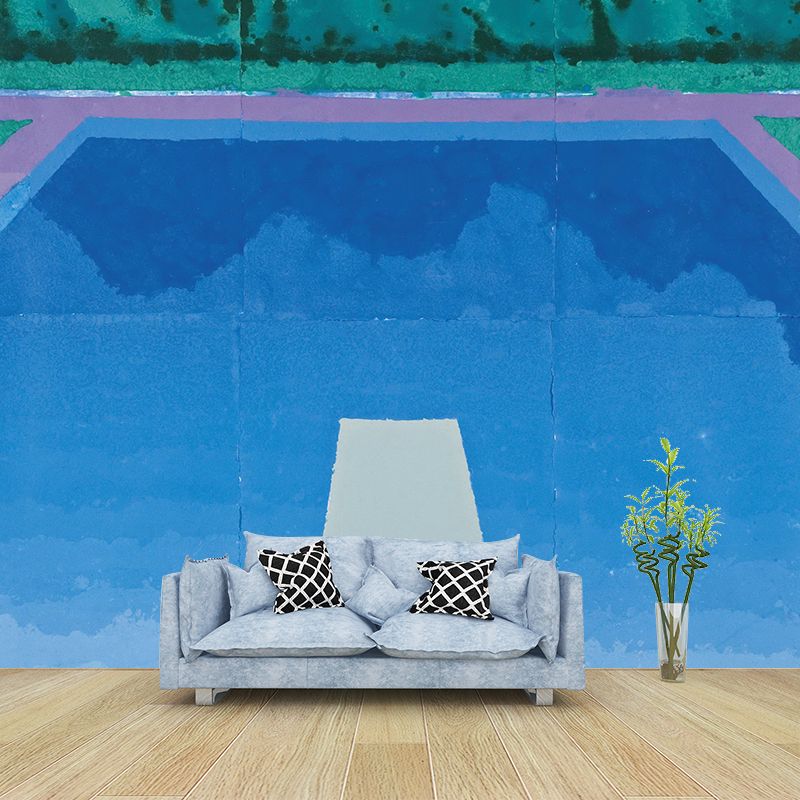 Whole Swimming Pool Mural Wallpaper Blue-Green Non-Woven Wall Art, Moisture Resistant, Custom Print