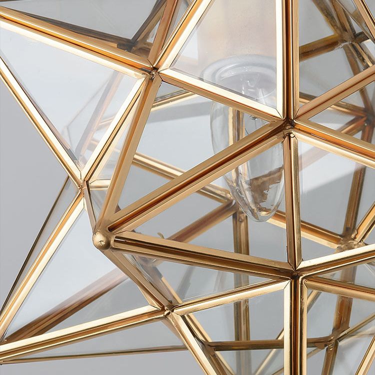 Cuivre en laiton en forme d'étoile lampe à chasse d'eau antique Verre de style 1