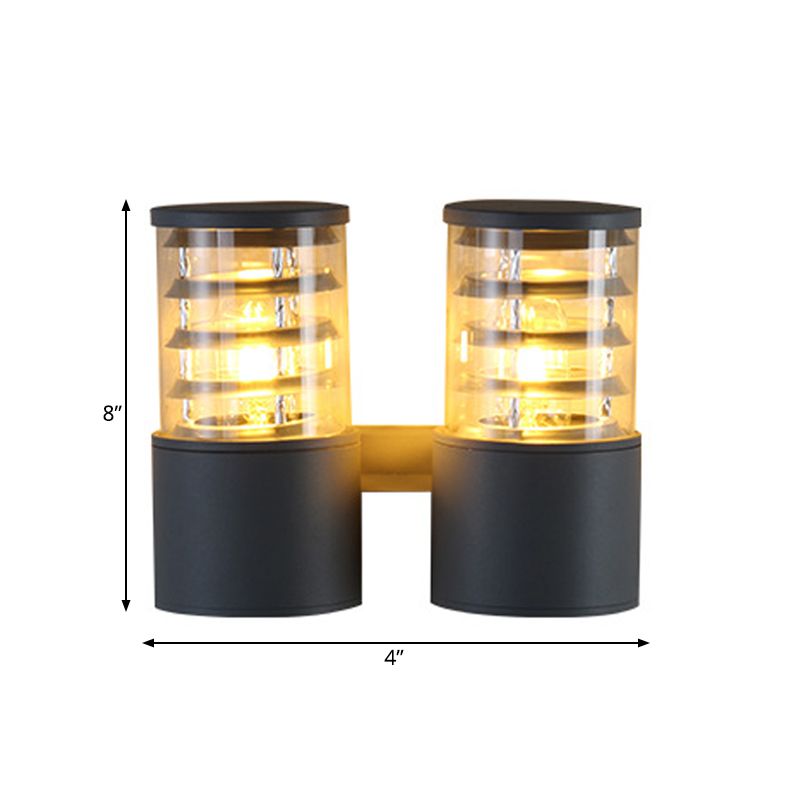 Cilindro Clear Glass Wall Light Sconce Country 2 luces Lámpara de pared al aire libre en gris con múltiples círculo interno