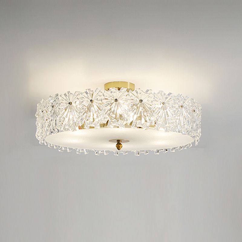 Round Semi Flush Mount Light Fixture Modern Style Glass Gold Ceiling Light