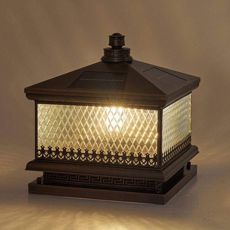 Metal Rectangular Shape Outdoor Lights Modern Style 1 Light Solar Pillar Lamp in Bronze