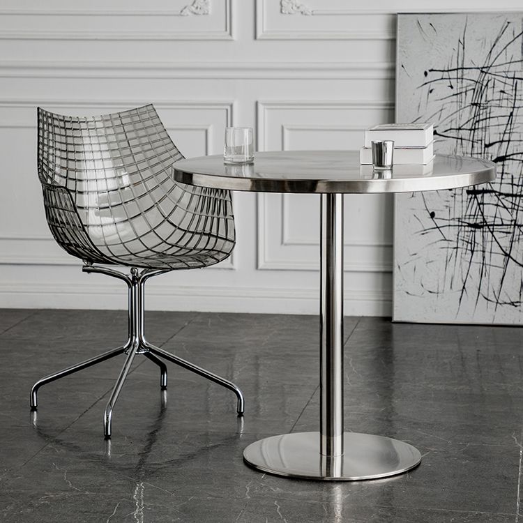 Mesa de comedor con astillas de metal Mesa de comedor de acero inoxidable con base de pedestal