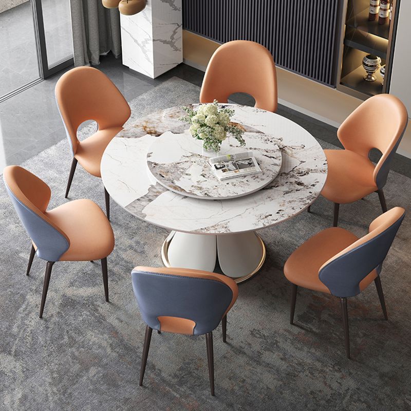 Tavolo da pranzo standard di forma rotonda di forma rotonda con grigio grigio con base di piedistallo