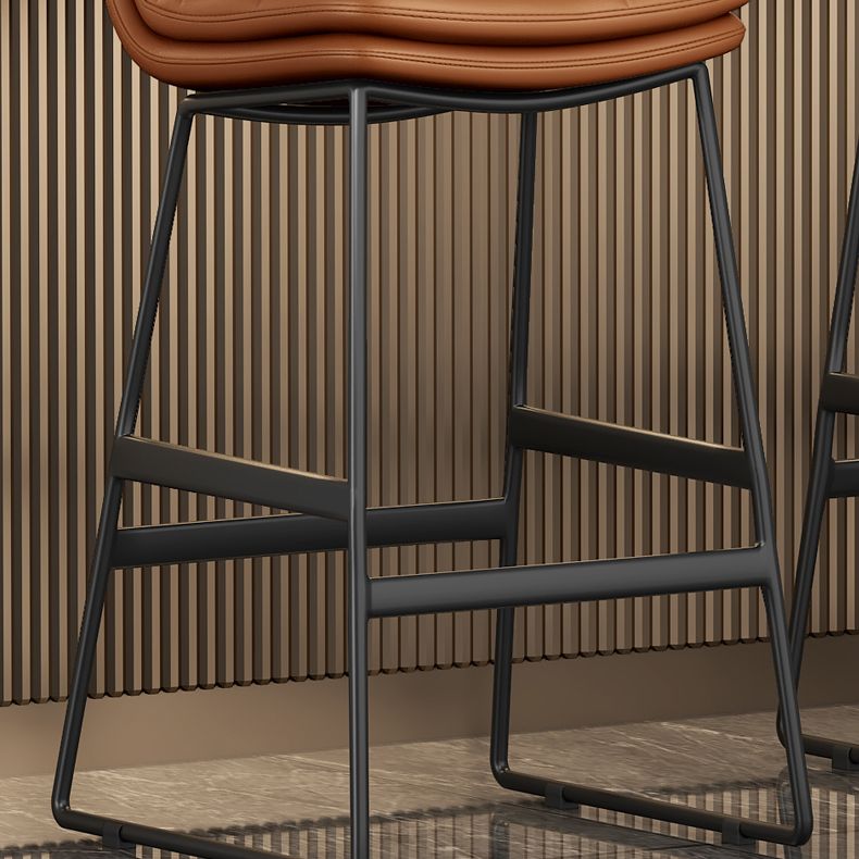 Faux Leather Bar Stools Industrial Metal Patio Bar Stool with Black Legs