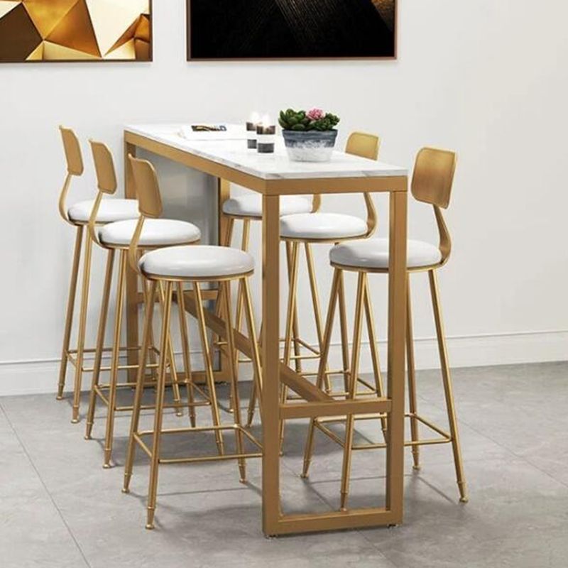 Rectangle Faux Marble Bar Height Table Contemporary Trestle Base Bar Table