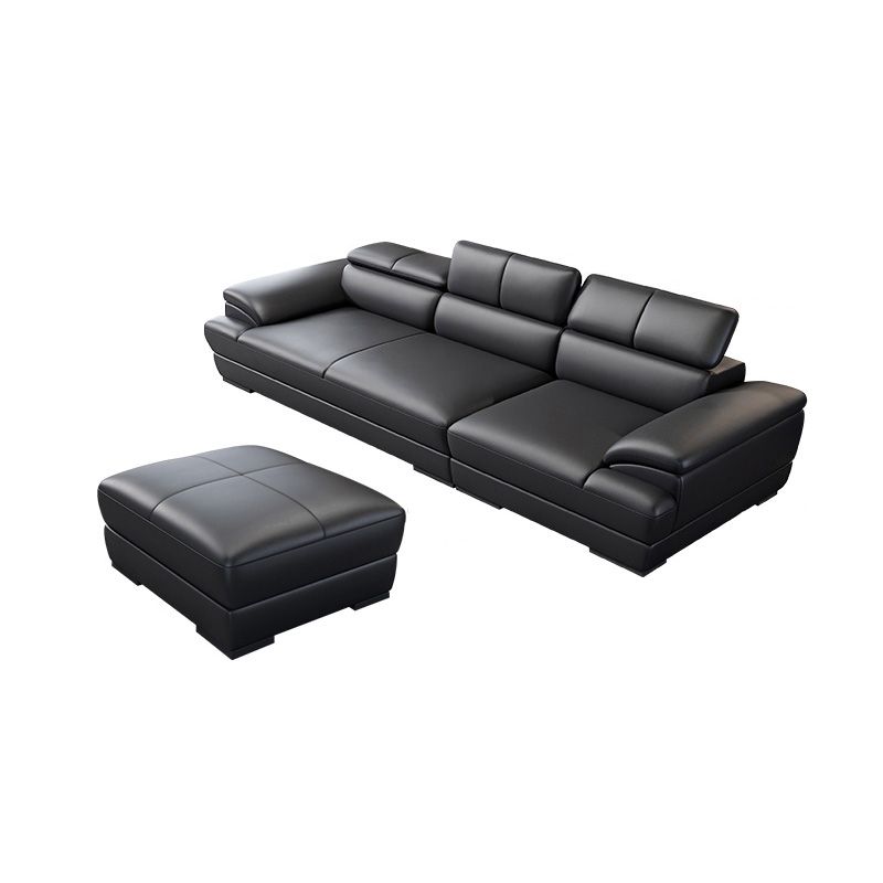 Genuine Leather Pillow Top Arm Sectional Sofa 27.55"High Cushion Back Sofa,Black
