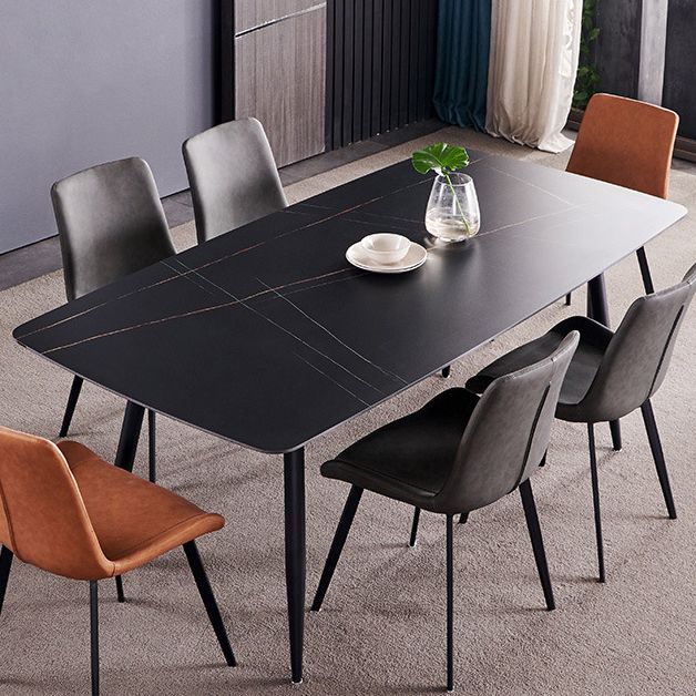 Sintered Stone Rectangular Dining Table Contemporary with Four Legs Base Table in Black