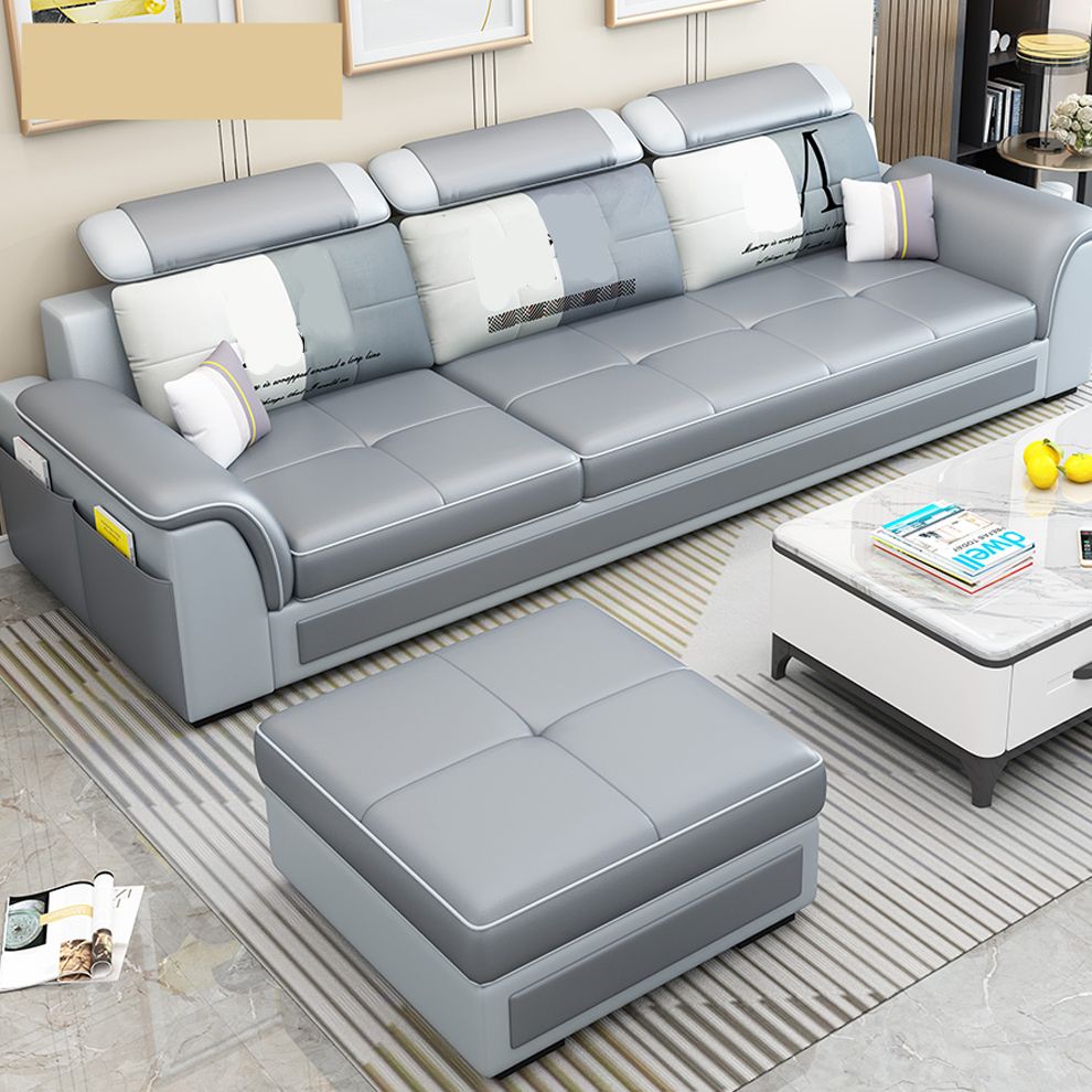 Pillow Top Arm Sofa 31.49" High Faux Leather/Linen Sofa Ottoman Included