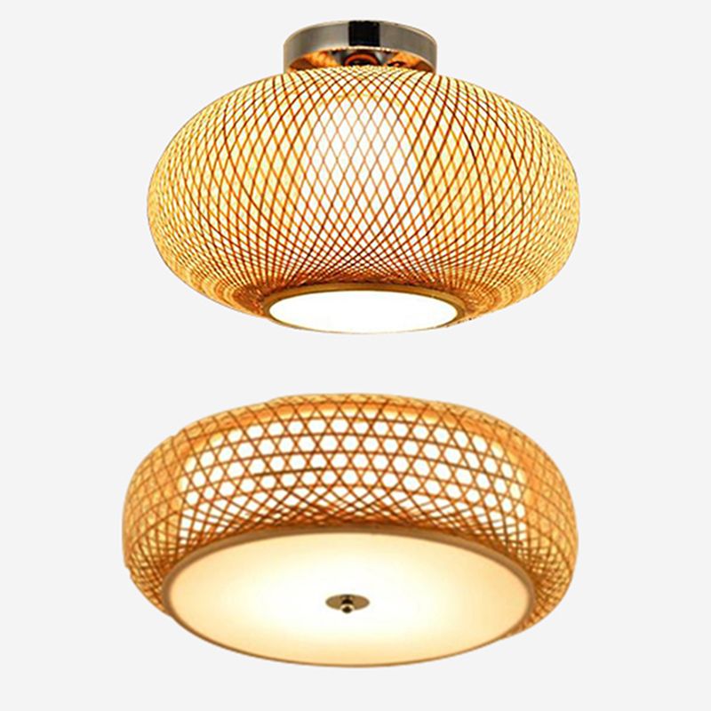 Japanese Bamboo Flush Mount Lighting 1-Light Ceiling Light Fixture for Tea-house