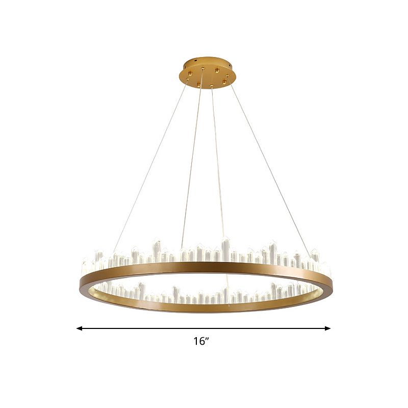 Circle Chandelier Lighting Contemporary Cut Crystal LED Gold Hanging Light Kit in Warm/White Light, 16"/23.5"/31.5" Wide