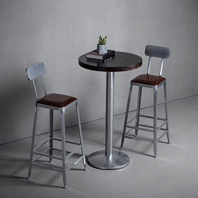 Armless Indoor Barstool Industrial Leather Counter Stool Brushed Silver