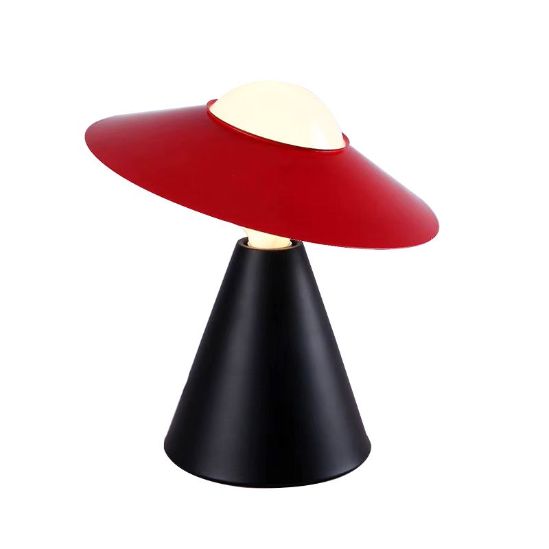 Opal Glass Sphere Small Desk Light Modernist 1 Head Table Lamp with Black/Red Hat Design and Cone Base