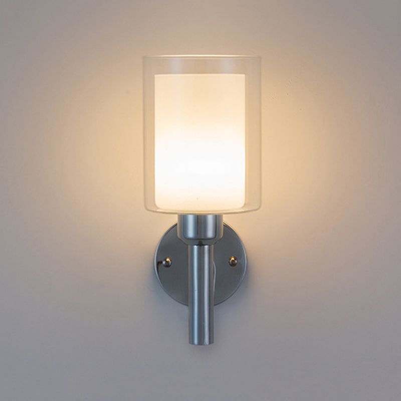 Minimalism Wall Sconce Cylinder-Shade Wall Light Fixture with Glass for Bedroom