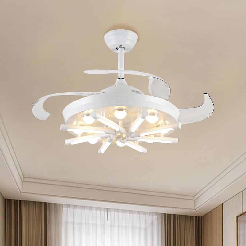 Black/White Round and Linear Semi Flush Vintage Metal 42" Width LED Parlor Pendant Fan Light with 3 Blades