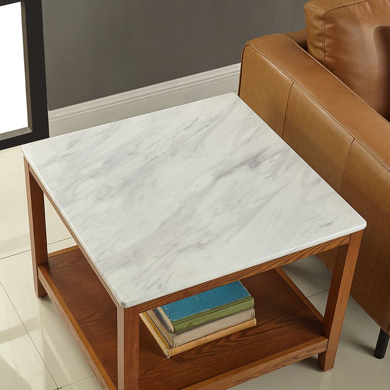 Farmhouse Square Wood Top End Table 4 Legs Sofa Side Table with Shelves