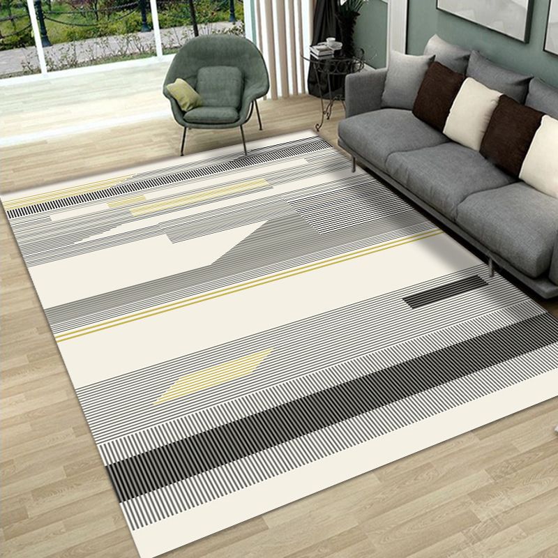Gray Casual Rug Polyester Leaves Rug Stain Resistant Rug for Lving Room