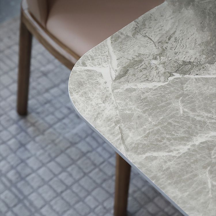 Mid-Century Modern Stone Dining Table Rectangle Dining Table with Solid Wood Legs