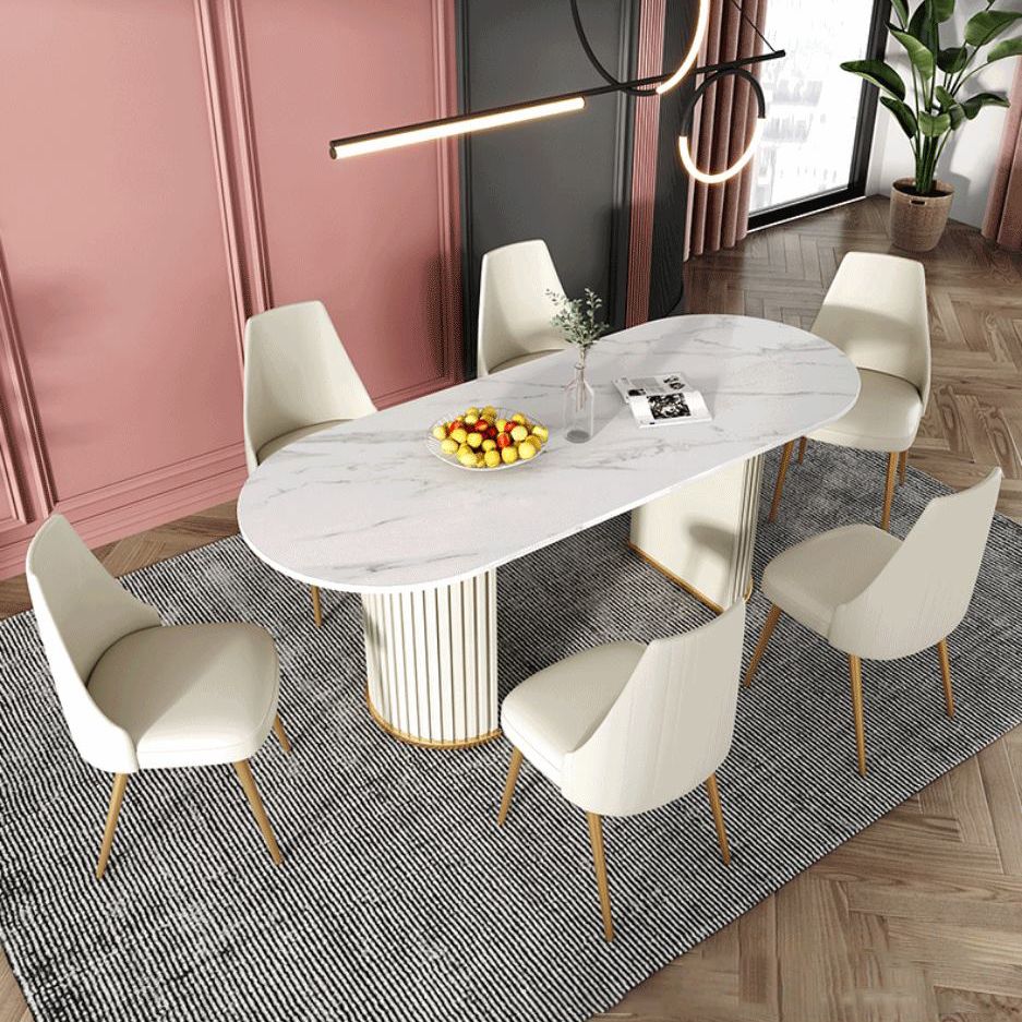 Nordic Glam Rectangle Sintered Stone Table Set 1/2/5/7 Pieces Dining Set