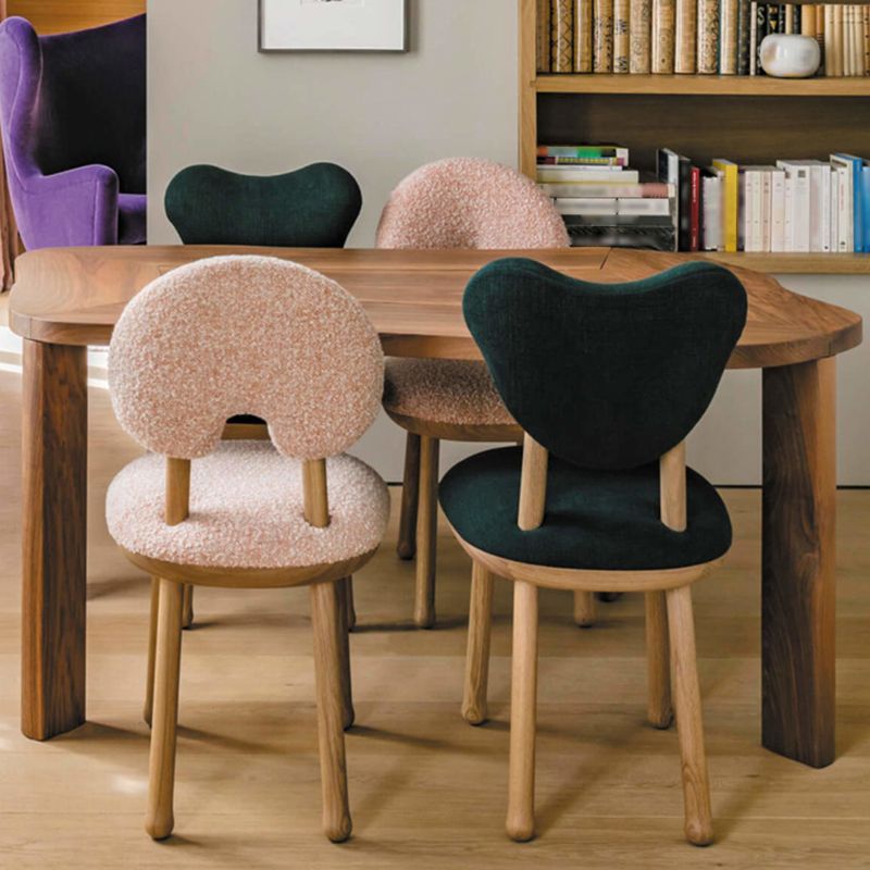 Tight Back Armless Chair Wood Frame Wool Accent Chair with Four Legs