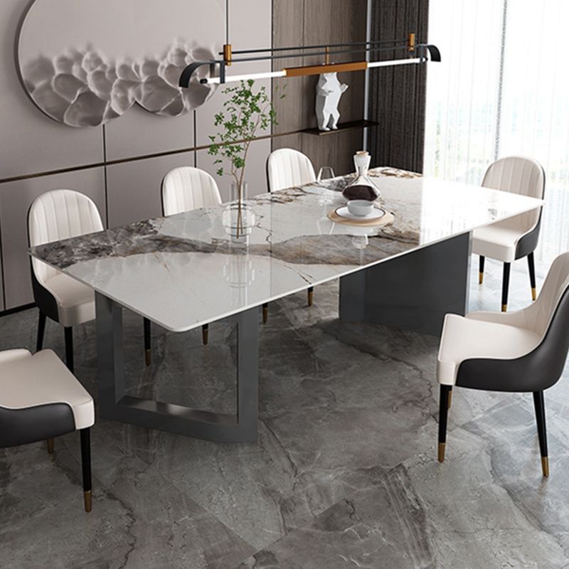 Modern Dining Sintered Stone Table Rectangle Table with Metal Legs for Home