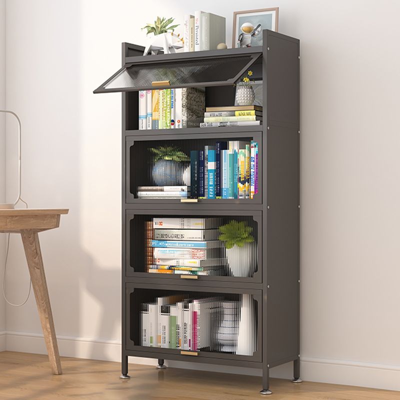 Industrial Style Metal Bookshelf Closed Back Shelf Bookcase with Doors