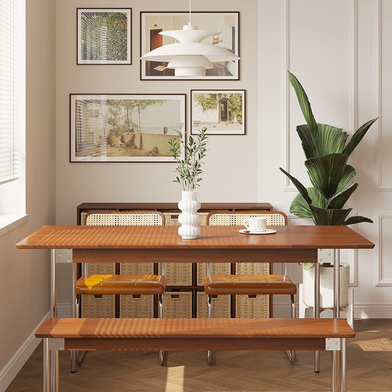 Mesa de comedor de madera maciza de boj, mesa rectangular con base metálica de 4 patas para el hogar