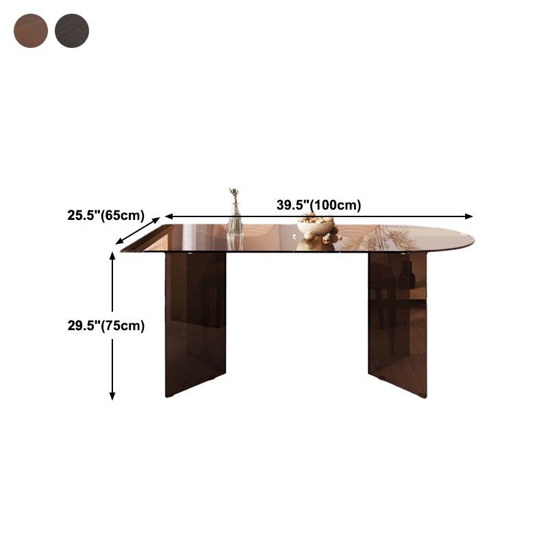 Tempered Glass Dining Table for Restaurant Modern Free Form Table with Double Pedestal