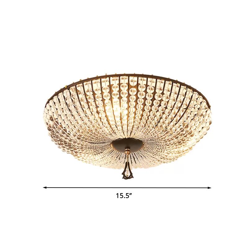 Bowl Close to Ceiling Lamp Modern Clear K9 Crystal 3 Lights Black Flush Mount Lighting for Bedroom