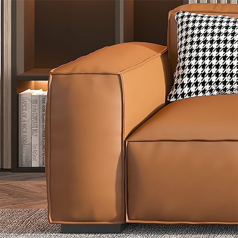 Vintage Genuine Leather Orange Cushions Square Arm Living Room Settee