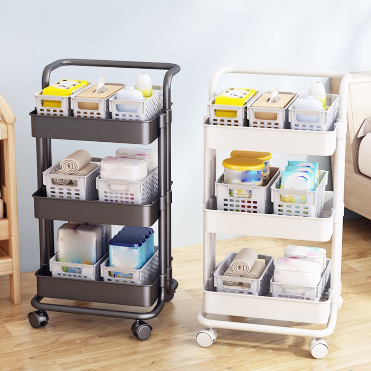 Movable Plastic Bookshelf Nordic Home Open Bookcase with Casters