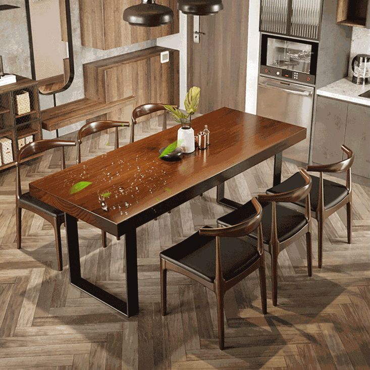 Wood Top Dining Table Industrial Rectangle Table with Sled Base in Black