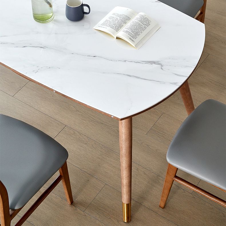 Modern White Round Dining Table Sintered Stone Kitchen Dining Table with 4 Legs Base