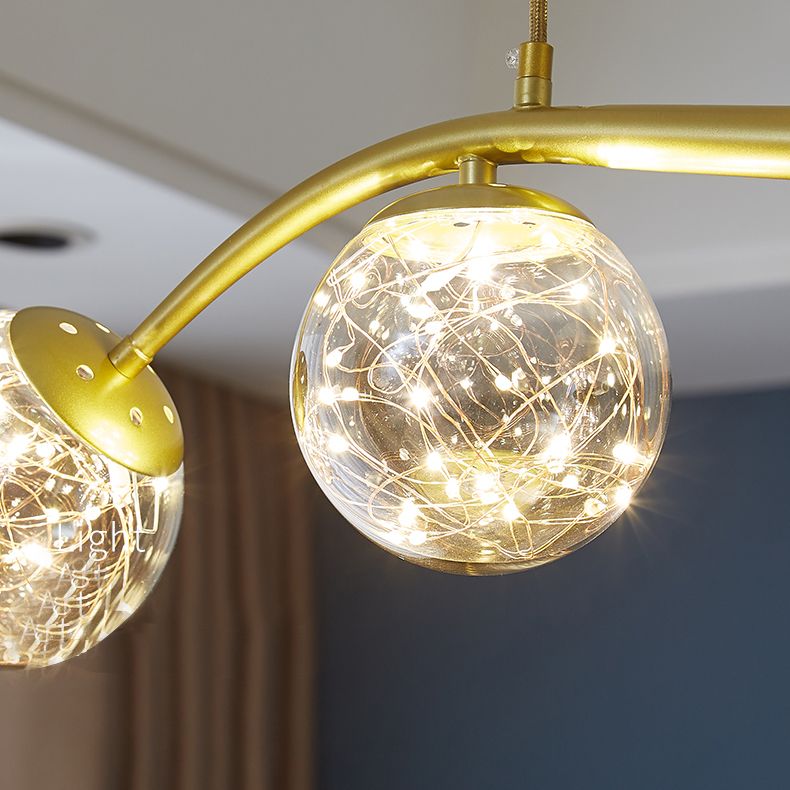 4 Light Sphere Island Light Fixture Contemporary Glass Island Chandelier in Gold