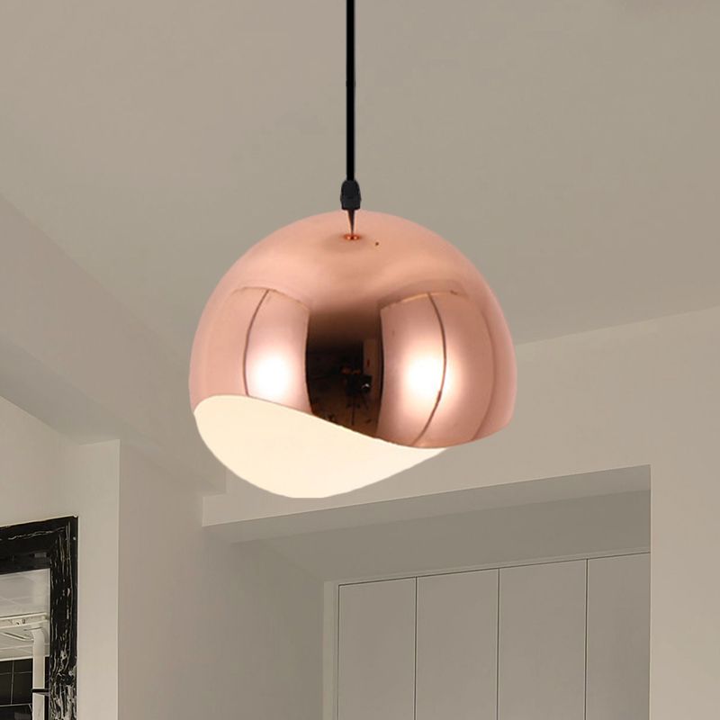 1 Head Kitchen Pendant Light Fixture with Waveforms Dome Metal Shade Modern Black/Chrome Hanging Lamp, 8"/12" W