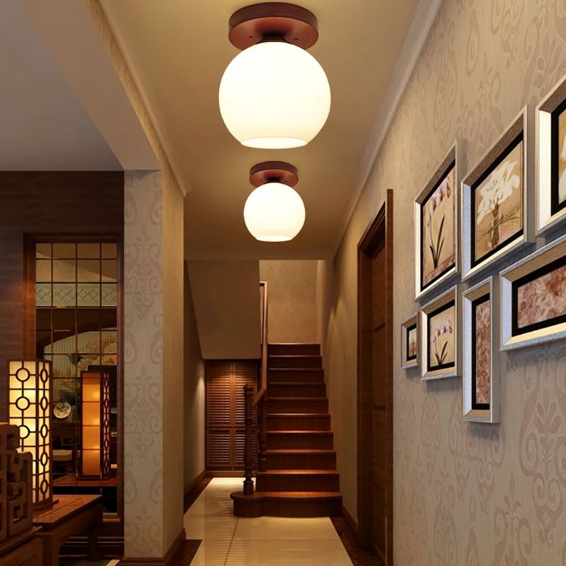 Plafonnier en verre marron de simplicité moderne, montage encastré en bois Golbe pour couloir