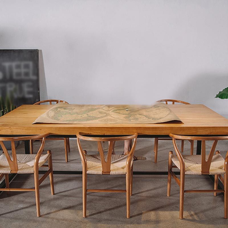 Industrial Rectangle Dining Room Table Natural Solid Wood Trestle Base Dining Table