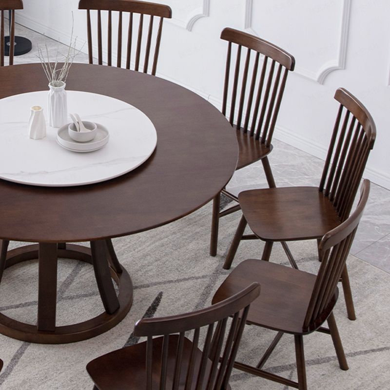 Modern Style Solid Wood Dining Table Brown Round Table with Pedestal Base