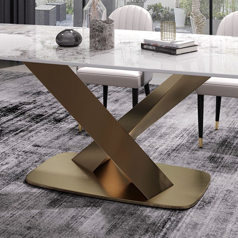 Modern Sintered Stone White Dining Set with Rectangle Table and Gold Legs Dining Set