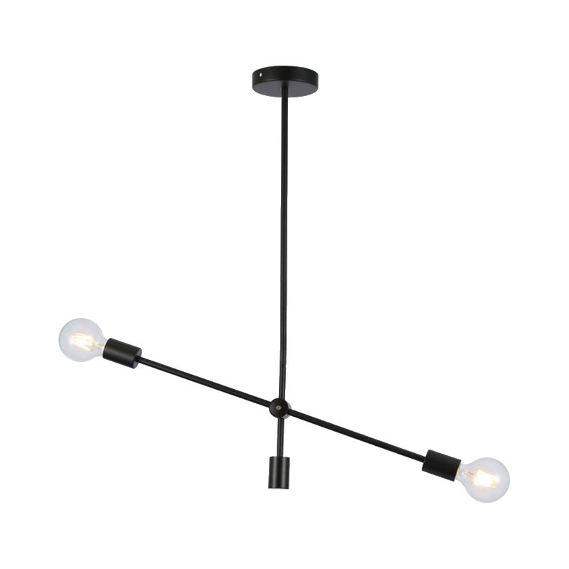Lámpara de lámpara de bombilla expuesta estilo de metal de estilo simple 2/4 luces lámpara de colgante negro con brazos giratorios