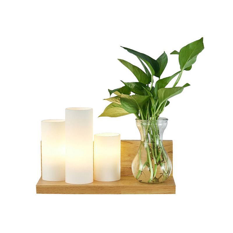 Opal Glass Cylinder Wall Lighting Industrial 1 Bulb Bedroom LED Wall Sconce Lamp in Wood, Left/Right