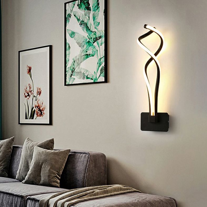 Spiral Wall Lighting Fixture Minimalist Style Metal LED Black Wall Sconce Lighting