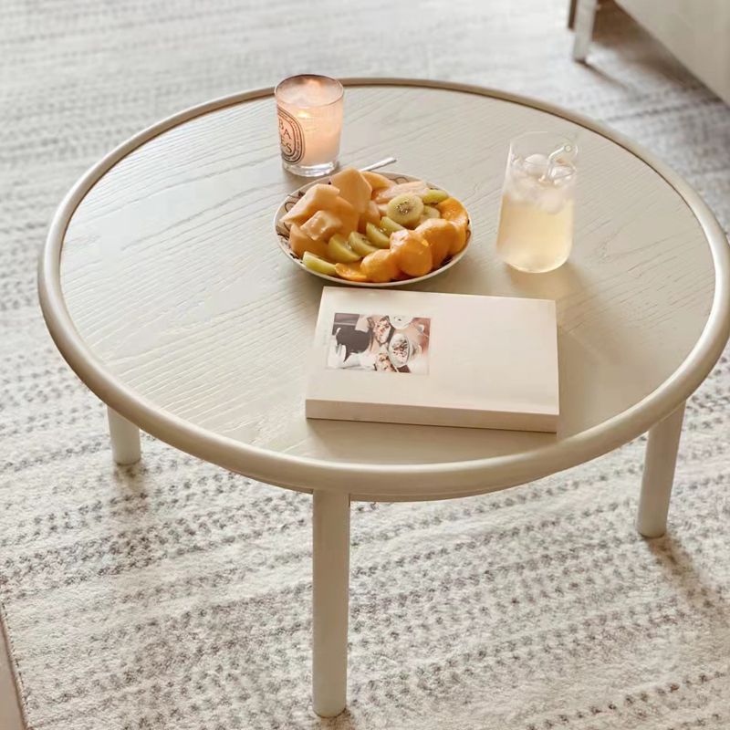 Contemporary Cream Round Coffee Table Solid Wood 1 Single Cocktail Table