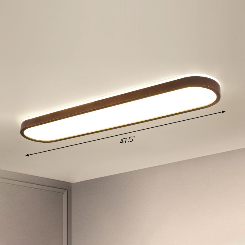 Oblong Surface Mounted Led Ceiling Light Simplicity Wooden Brown Flush Mount Light for Aisle