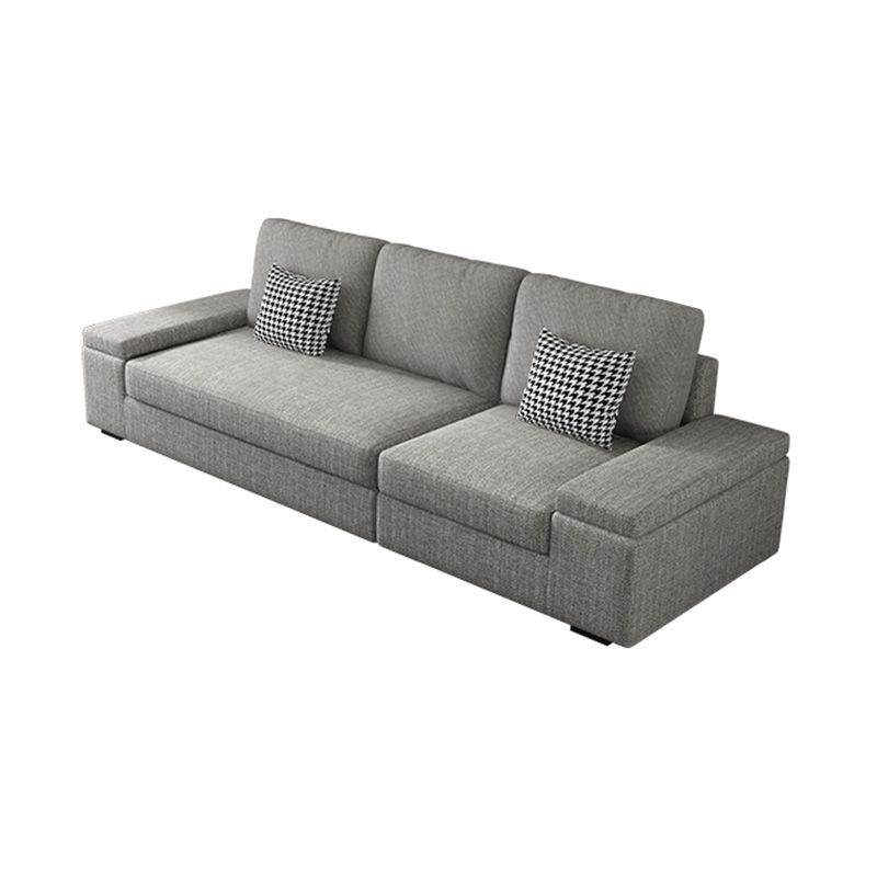 Stationary with Storage Slipcovered Square Arm Gray Cushions Sofa