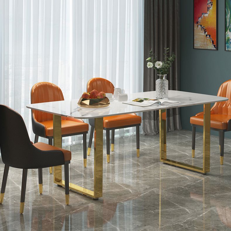 Marble Top Dining Table Modern Rectangle Dining Table with Sled Base