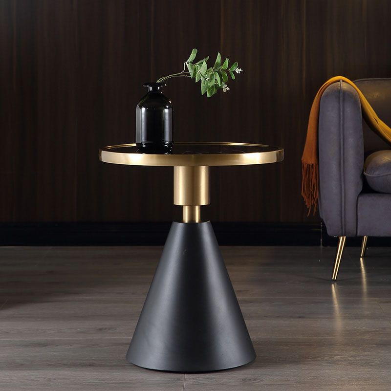22" Tall Glam Round Marble Single Side End Table With Single Base
