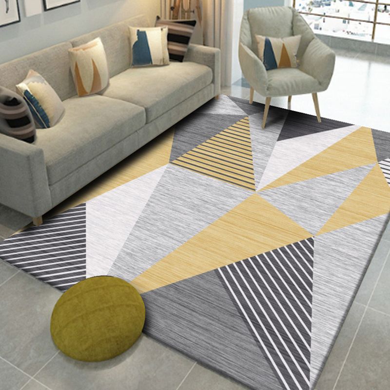 Light Color Geometric Splicing Rug Polyester Carpet Simplicity Washable Indoor Rug for Living Room