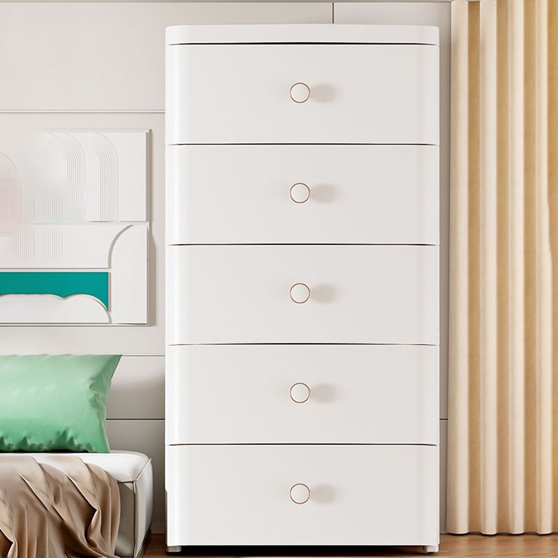 Scandinavian Plastic Kids Nightstand Vertical Nursery Dresser with 5 Drawers for Home