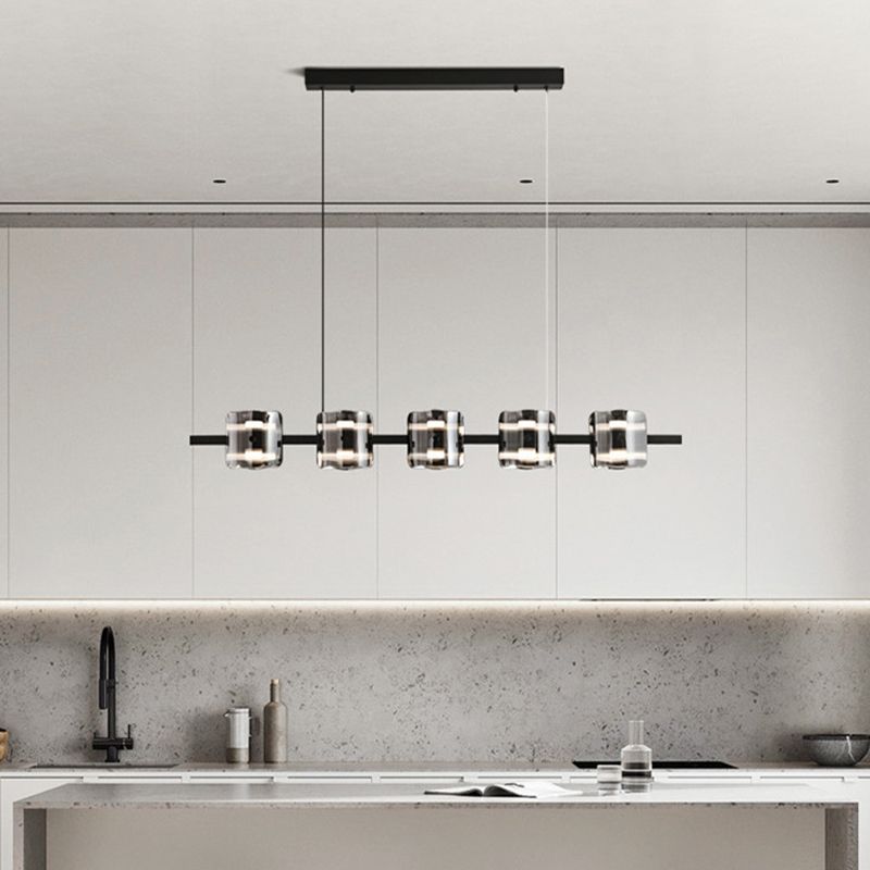Contemporary Black Hanging Pendant Lights with Glass Shade for Dining Room